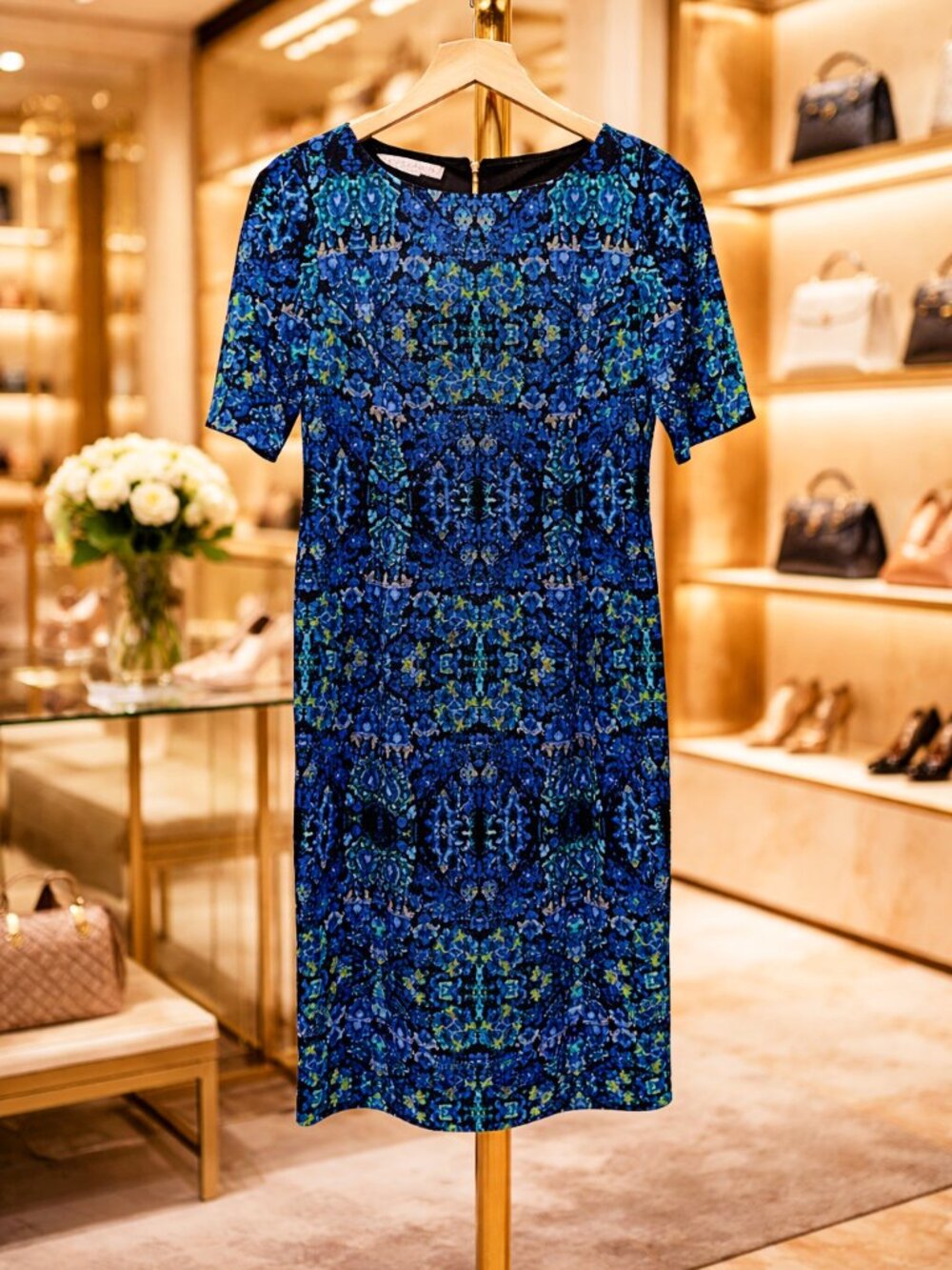 Maggy London Women's Blue & Black Sheath Midi Dress in Size 10